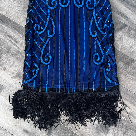 WOMAN'S DRESS Black BLUE SEQUIN Gatsby DRESS - Picture 2 of 8